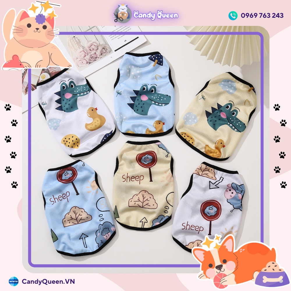 [Áo Thun Thú Cưng] ⚡ Bộ Sản Phẩm In Hình Khủng Long, Gấu, Mây Ngộ Nghĩnh Nhiều Màu Sắc Dành Cho Chó Mèo
