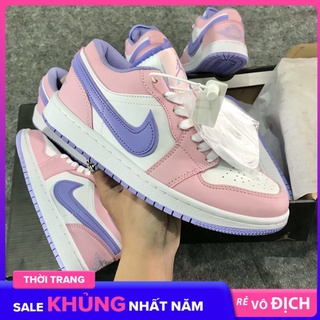 Giày jd trắng hồng móc tím cổ thấp, giày jd trắng hồng_NAMTHAOAB