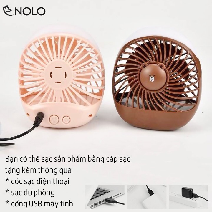 Quạt Mini Để Bàn Cầm Tay Pin Sạc Changda Model CD043 Họa Tiết Hoạt Hình Ngẫu Nhiên Có 2 Mức Gió Công Suất 3W