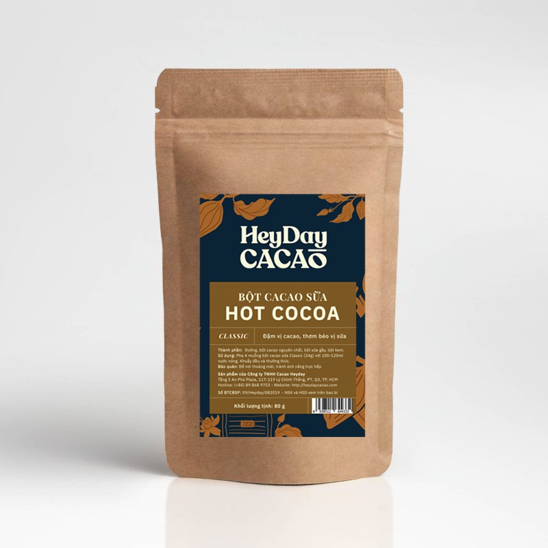 Túi 80g Bột cacao sữa 3in1 - Đậm đà cacao nguyên chất &amp; bột sữa tách béo tốt cho sức khoẻ - Heyday Cacao