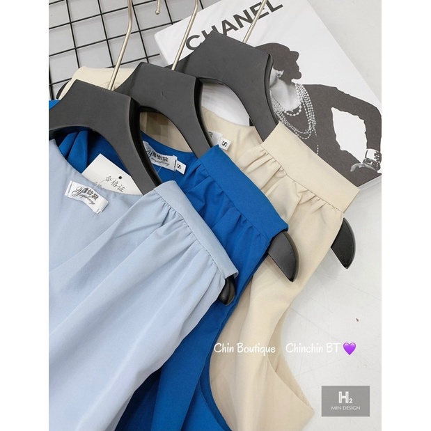 VNU399 - VÁY SUÔNG CỔ V SÁT NÁCH DÚM VAI