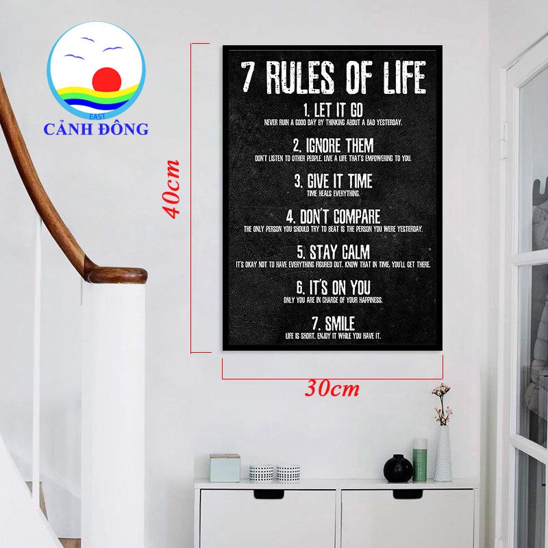 Tranh canvas chữ truyền động lực 7 RULES OF LIFE trang trí hiện đại