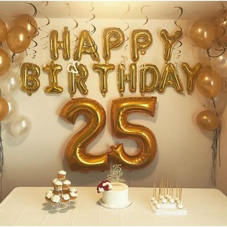 Bộ Bóng Chữ Happy Birthday Tặng Kèm 2 Số To Màu Vàng Và Vỏ Bóng