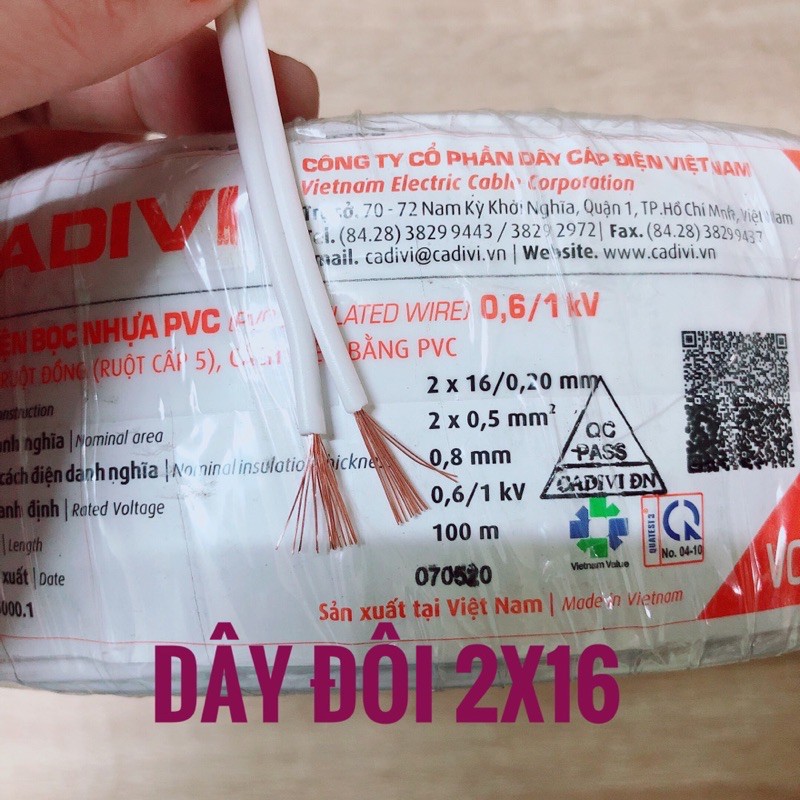 50m dây điên đôi 2x16  cadivi