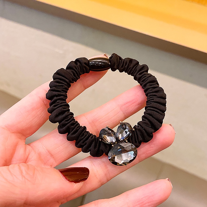 Dây Buộc Tóc Vải Màu Đen Đính Đá Pha Lê Hình Hoa/Thỏ Xinh Xắn Thời Trang Cho Nữ