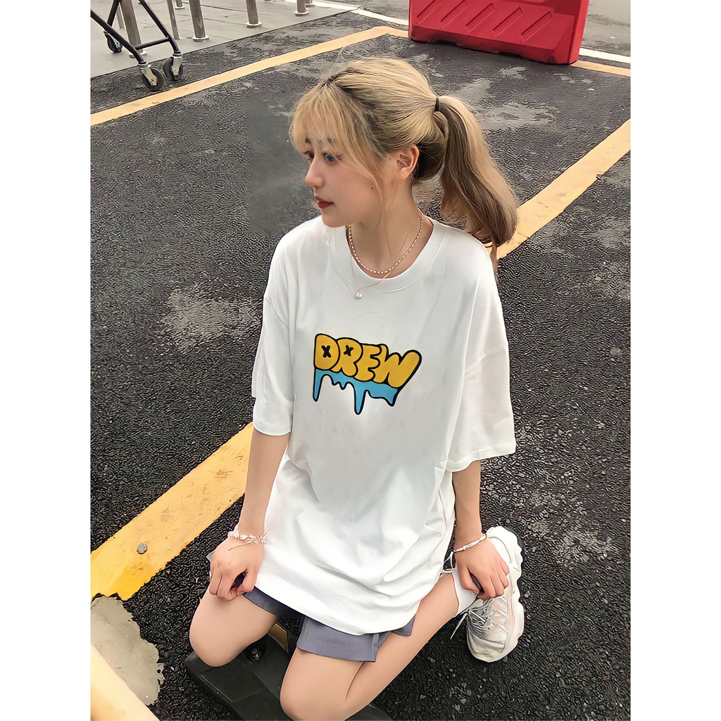 Áo phông drew nữ form rộng tay lỡ unisex, áo thun drew nữ form rộng tay lỡ unisex cotton AT136 Miucho in logo