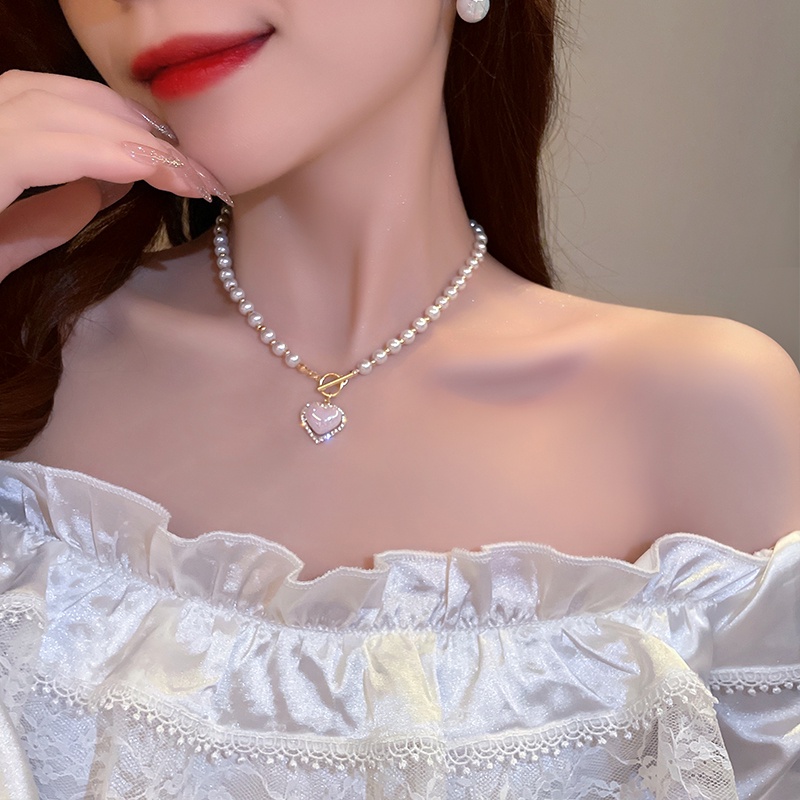 Dây Chuyền Hình Trái Tim Đính Ngọc Trai Thời Trang Cho Nữ