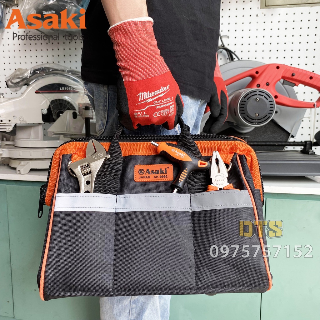 Túi đựng đồ nghề kỹ thuật Asaki, túi đựng dụng cụ sửa chữa đế cao su chống thấm nước, chịu lực, chống rách, túi đồ nghề