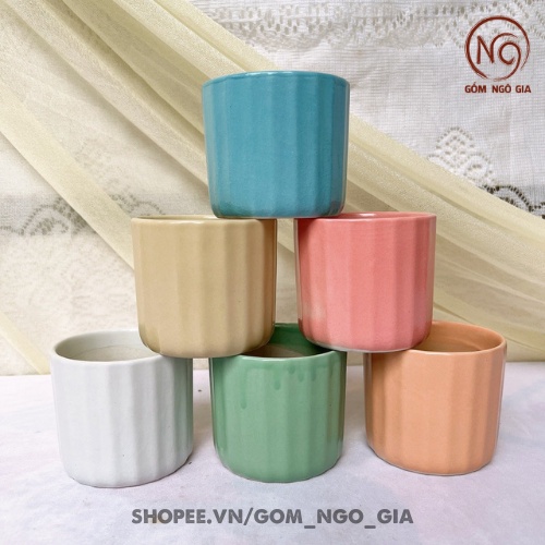 Chậu Trồng Sen Đá 🌵 Cây Mini Tiểu Cảnh 🌳 Để Bàn 6 màu Hình Trụ Gốm Sứ Bát Tràng Decor Gốm Ngô Gia