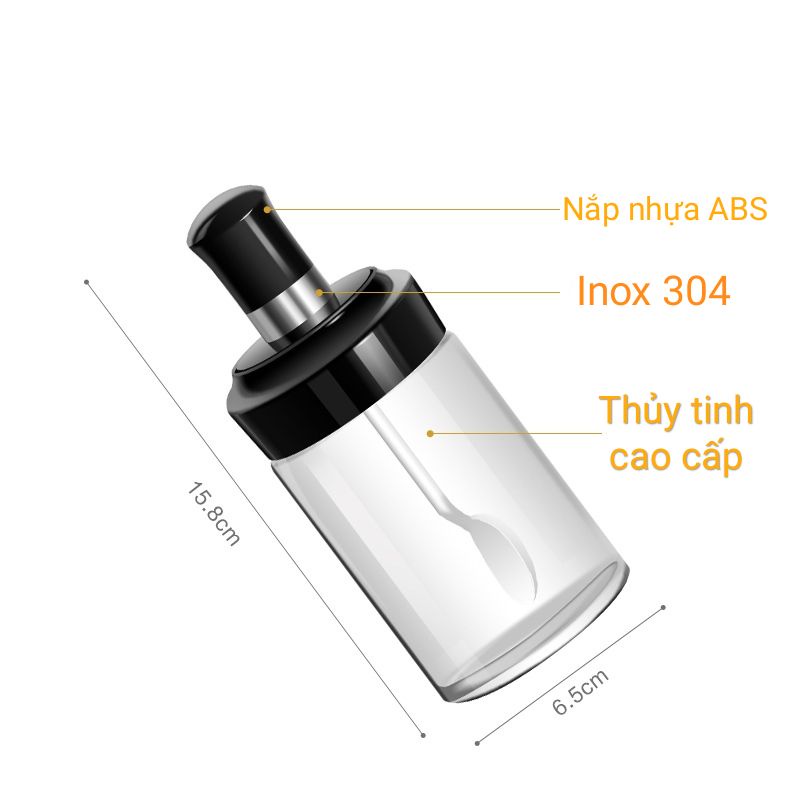 Set 5 lọ gia vị kèm thìa thủy tinh Misy Home