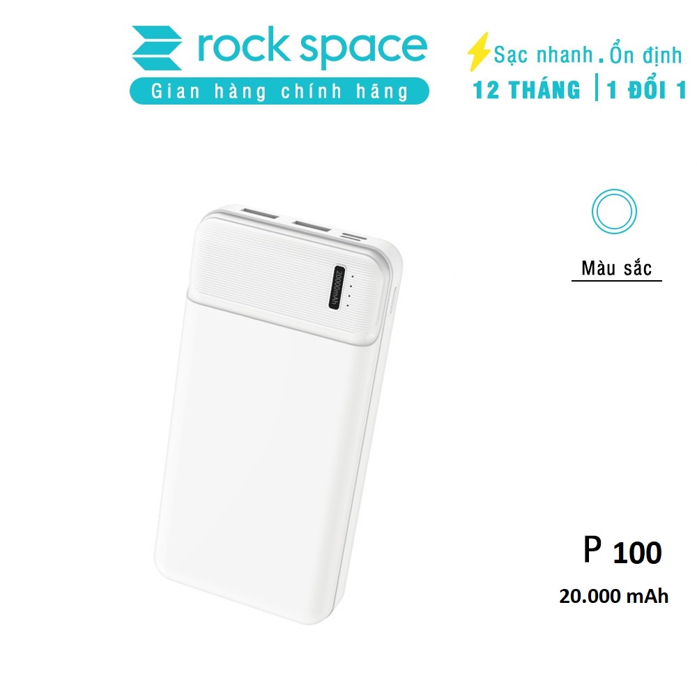 Pin sạc dự phòng Rockspace P100 dung lượng thực 20000mAh, sạc nhanh không nóng máy cho iphone, samsung Hàng chính hãng