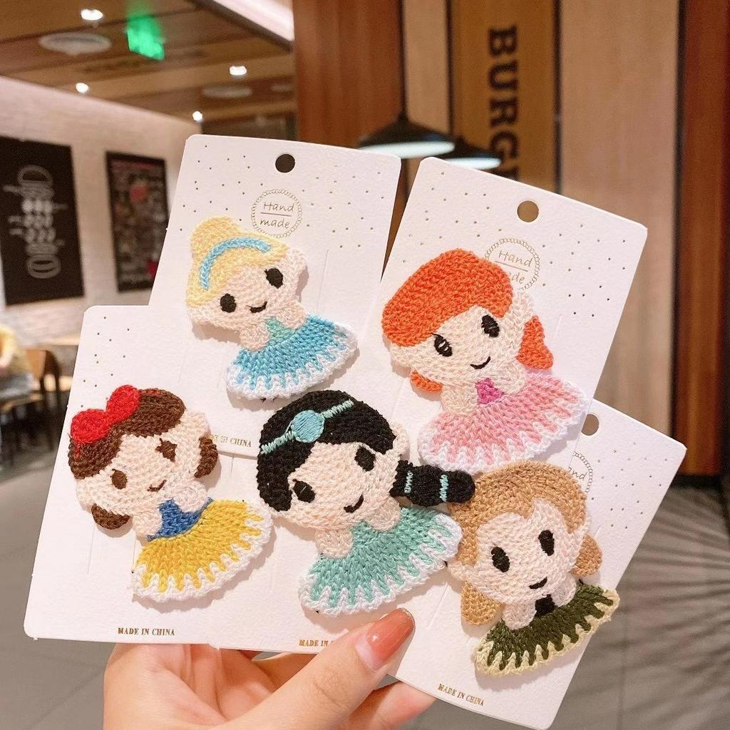 DISNEY Kẹp Tóc Hình Công Chúa Elsa / Bạch Tuyết / Jasmine Đan Len Dễ Thương Xinh Xắn Cho Bé Gái