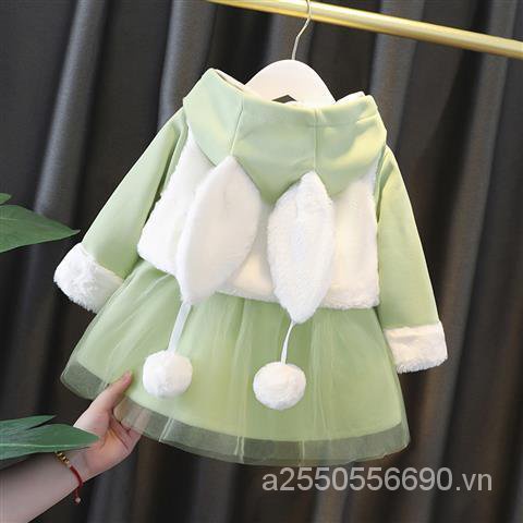 Set 4 đầm công chúa có đệm lót nhung thời trang thu đông phong cách Hàn Quốc cho bé gái 0-1-2 tuổi