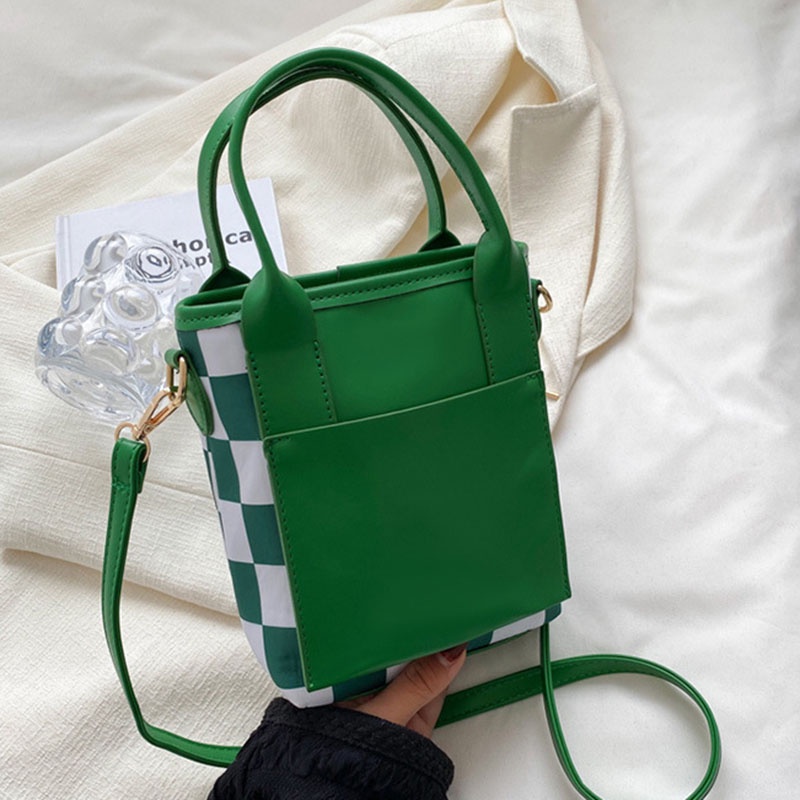 Túi đeo vai IELGY kẻ sọc ca rô màu tương phản thời trang đơn giản cho nữ