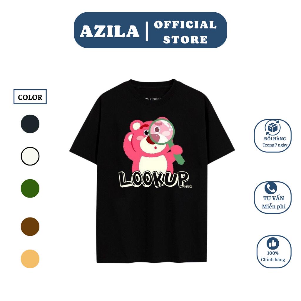 Áo thun Gấu Dâu Kính Lúp Thương hiêu AZILA210 Tay lỡ From rộng chất liệu cotton 260Gsm