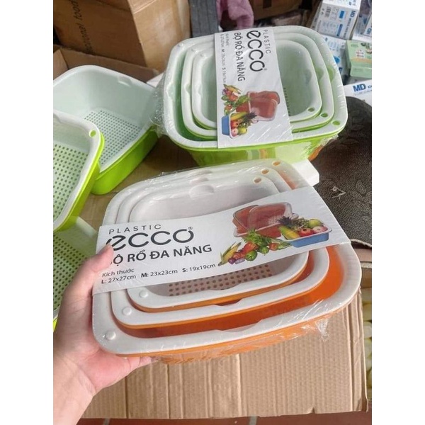 Sét 6 Chậu Rổ Vuông Ecco Nhựa Đẹp Siêu Tiện Dụng {3 Chậu + 3 Rổ}