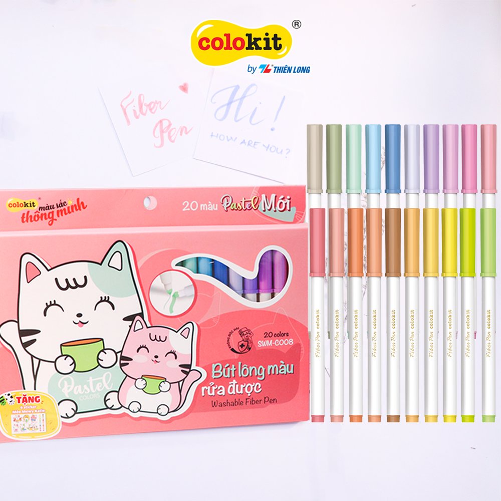 Bút lông 20 màu Pastel Washable Fiber Pen Thiên Long Colokit SWM-C008 - Bút lông màu rửa được