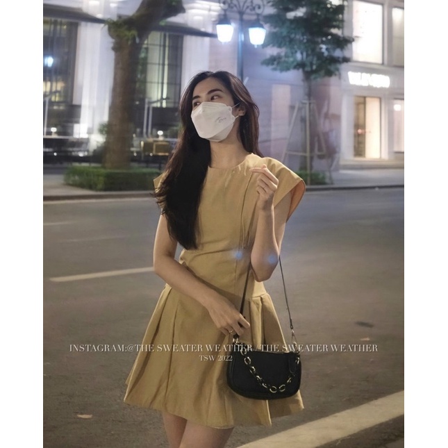 Váy thô chiết eo dáng xoè vai vuông, Đầm thô tay hến 2022 - Dorita Boutique