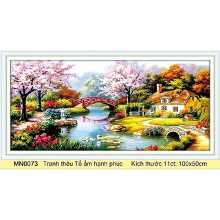 tranh thêu chữ thập phong cảnh tổ ấm hạnh phúc kt 100*50CM