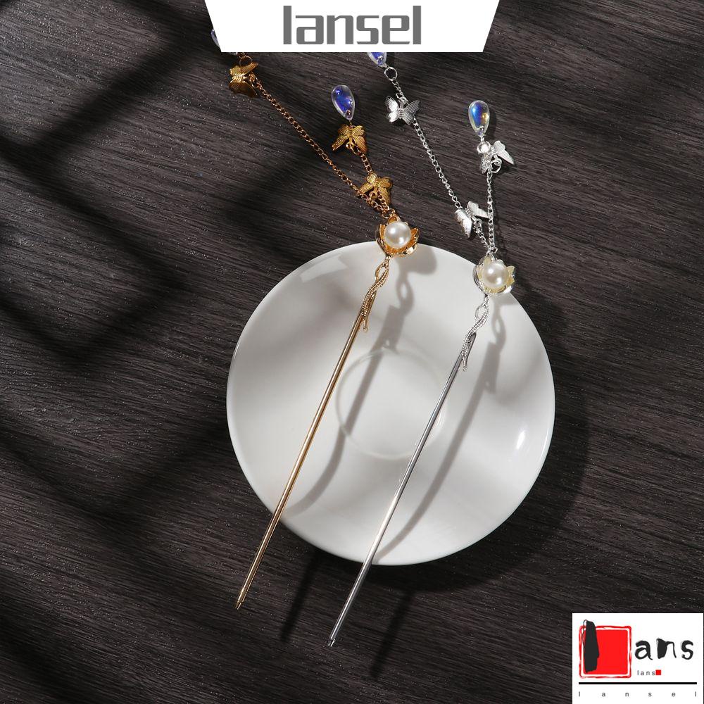 Trâm cài tóc trang trí tua rua dài đính ngọc trai nhân tạo phong cách Trung Hoa cổ điển