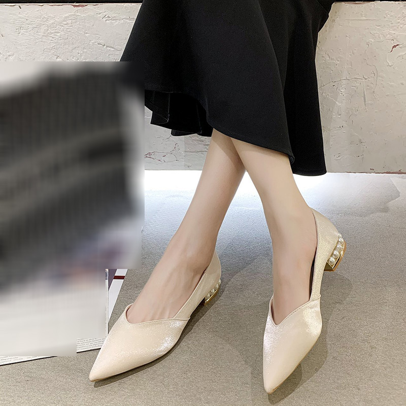 Giày mũi nhọn gót vuông đính ngọc trai thời trang nữ | BigBuy360 - bigbuy360.vn