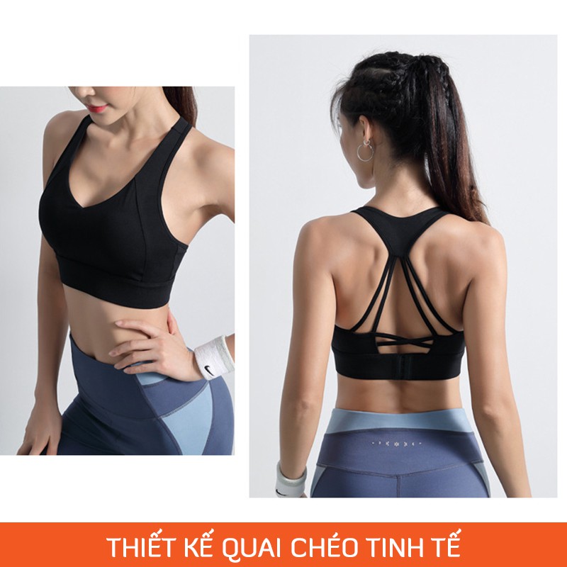 Áo tập Yoga nữ cao cấp Louro FA25, kiểu áo bra tập yoga nữ quai chéo co giãn, có mút nâng ngực, thoáng mát