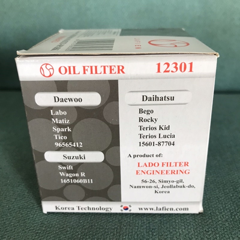 Lọc nhớt Lafien 12301 (68mm) dùng cho Suzuki Wagon R/Swift/Carry/APV - Toyota Rush - Chevrolet Spark/Matiz