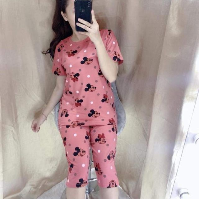 Đồ bộ mặc nhà nữ vải thun Cotton đẹp hình Mickey nhiều màu. | BigBuy360 - bigbuy360.vn