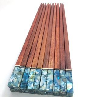 Đũa ăn gỗ Cẩm lai đầu vuông khảm trai biển Xanh hộp 10 đôi