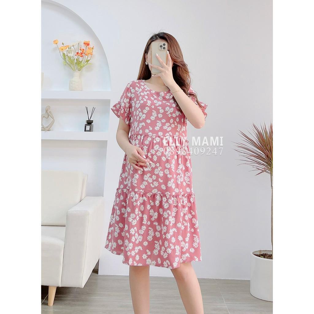 ( 40kg - 75kg ) Đầm Bầu , Suông Hồng Hoa Nhí Trắng Babydoll Form Dễ Mặc Thoải Mái Suốt Thai Kì &amp; Sau Sinh