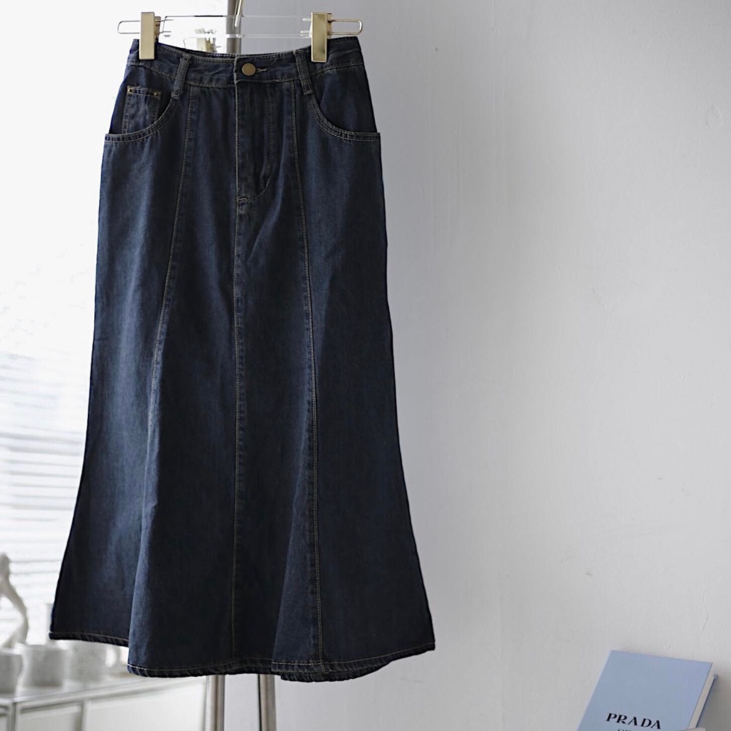 25 STUDIO Chân váy jean dài cạp cao đuôi cá  Audrey Skirt