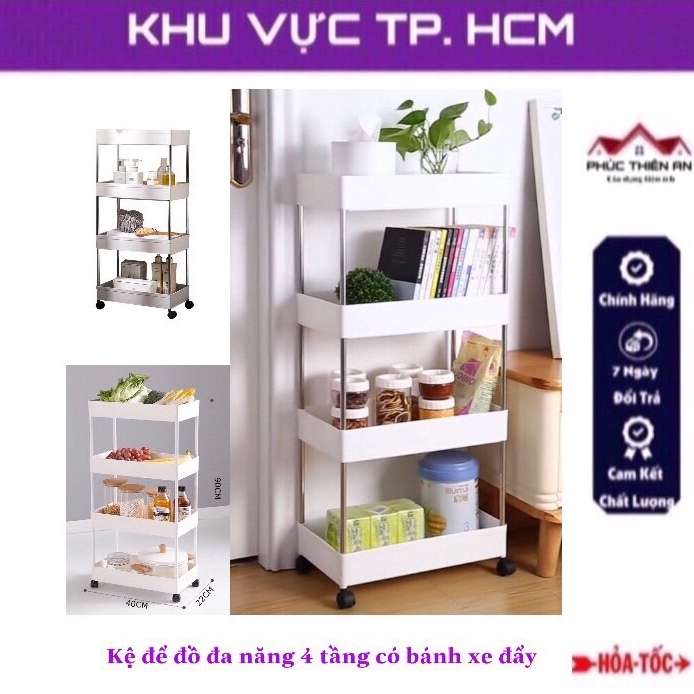 Kệ để đồ đa năng 4 tầng có bánh xe đẩy - siêu tiện dụng