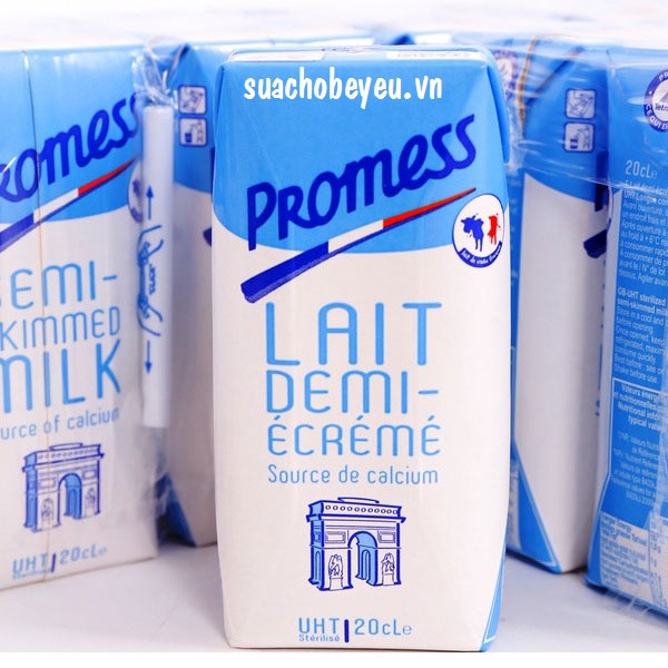 Date 7/2024-Thùng 24 hộp 200ml sữa tươi ít béo Promess không đường nhập khẩu Pháp