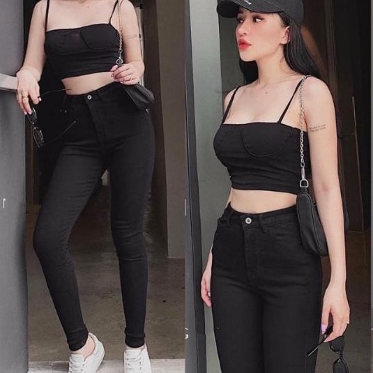 Quần JEANS ôm dài cạp cao chuẩn 2 vòng màu Đen❣️