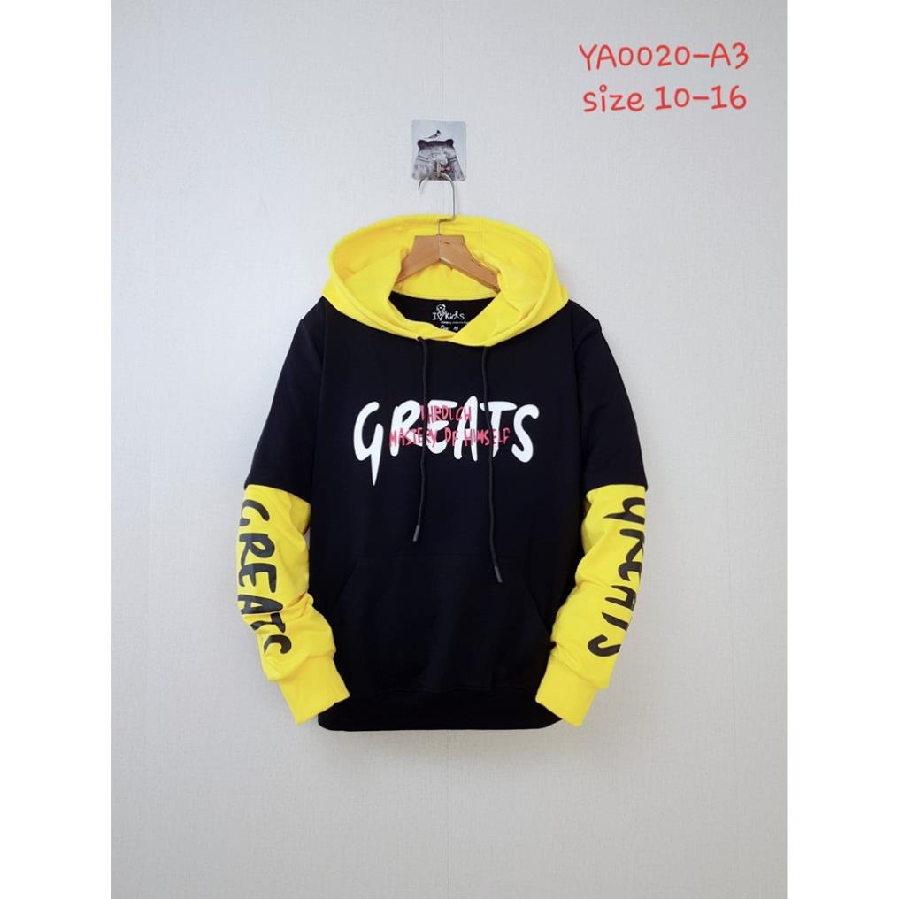YA0020-A3 - Áo bé trai da cá, in chữ Great, màu đen-vàng ,hiệu ILoveKids, size to 10t-16t, ri7 - Hàng Made In Vietnam