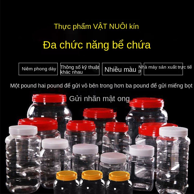 2 catty chai mật ong, nhựa, hộp kín enzyme, dày trong suốt có nắp trong, bán buôn 1 lọ bảo quản cấp thực phẩm