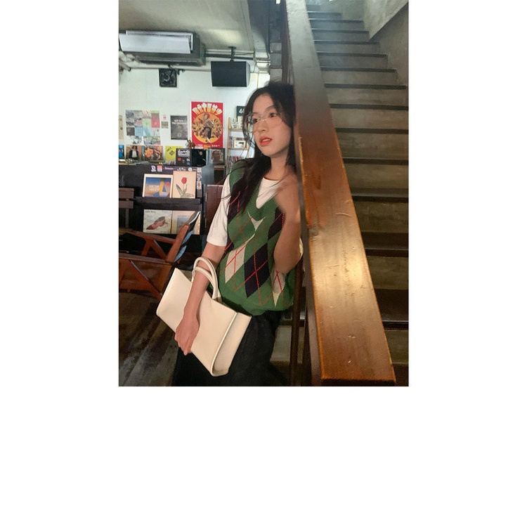 Áo len không tay cổ chữ V dáng rộng thời trang xuân hè 2021 dành cho nữ