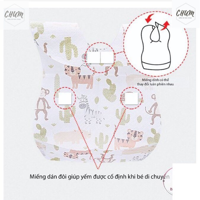 ( Tách lẻ) Yếm ăn dặm cho bé dùng 1 lần có máng, chống thấm 6month+ D4
