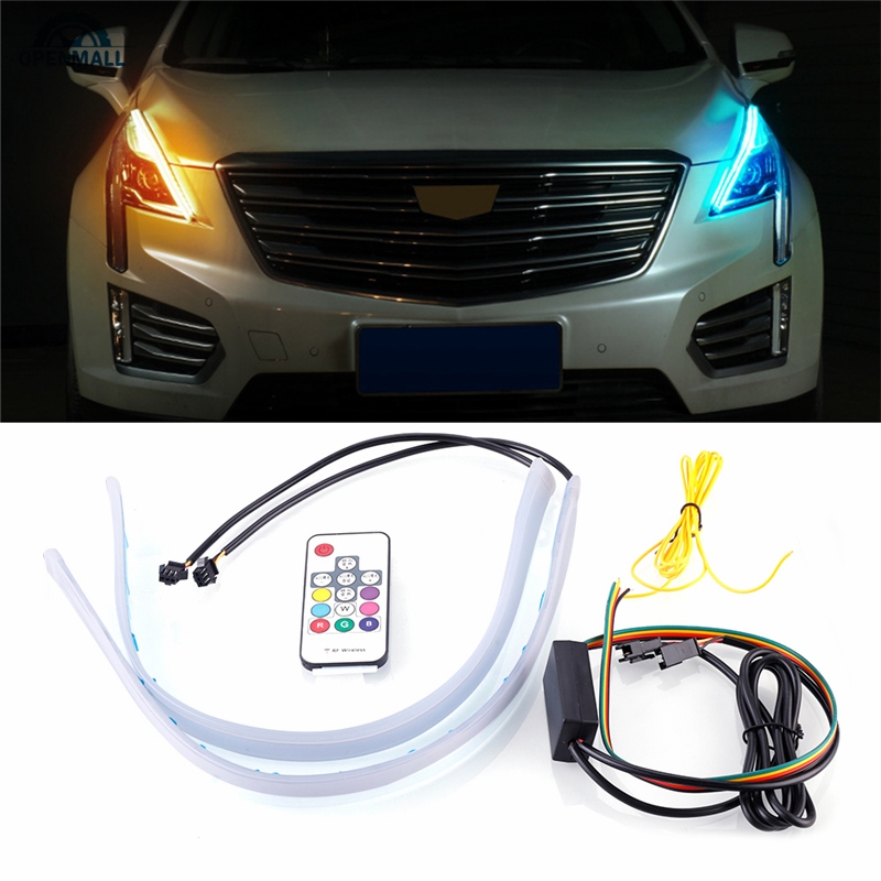 Set 2 dải đèn Led nhấp nháy linh hoạt nhiều màu trang trí đèn Pha xe hơi