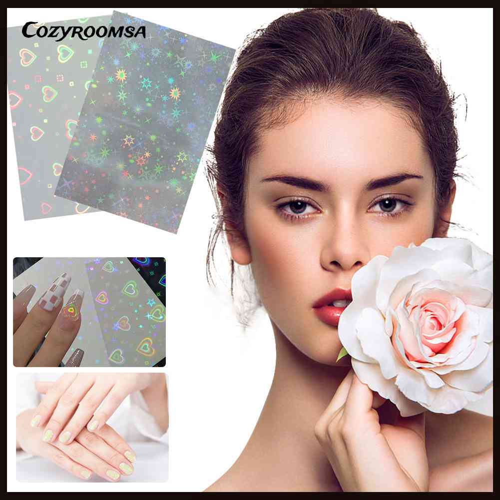 Thẻ Giấy Foil Dán Móng Tay Nghệ Thuật DIY Họa Tiết Trái Tim Ngôi Sao