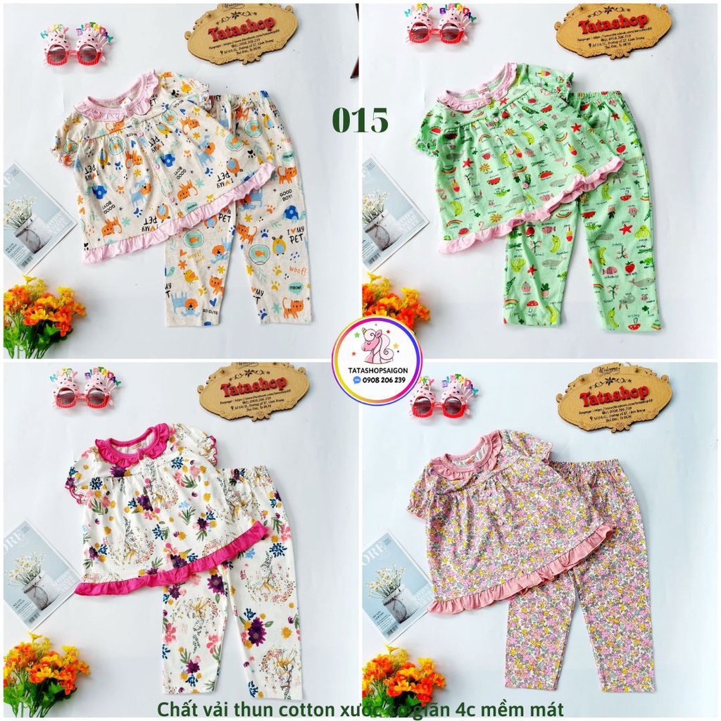 10 đến 22kg - Bộ tay ngắn quần dài cho bé gái thun cotton xuất mềm mát 015