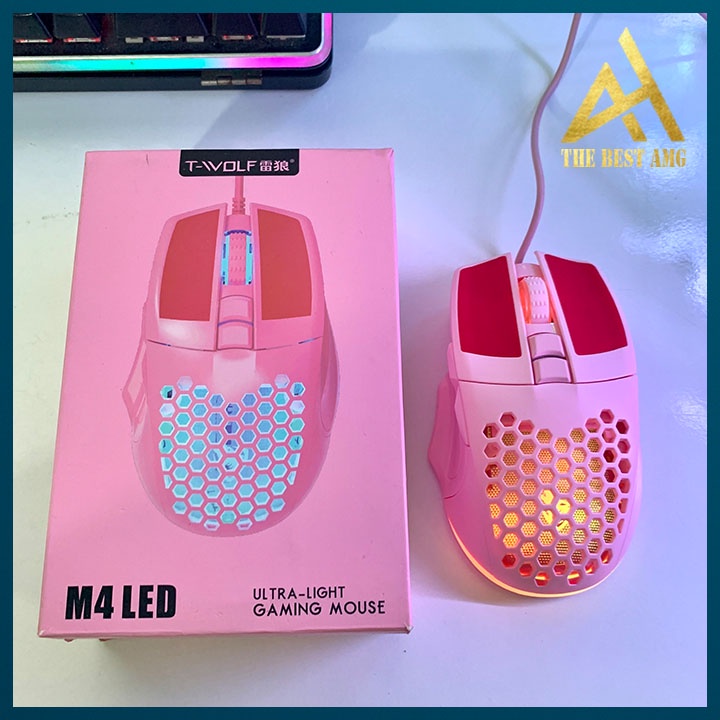 Chuột Máy Tính Có Dây Led Rgb T-WOLF M4 Màu Hồng Siêu Đẹp - Chuột Gaming Vi Tính Laptop Chơi Game