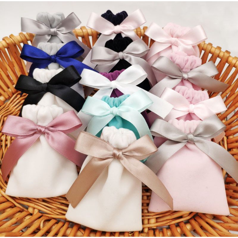 Túi vải nhung dây rút có nơ size 10x14 cm