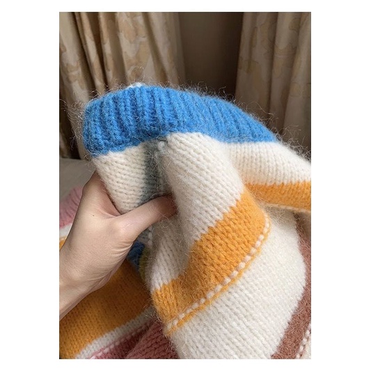 Áo sweater dáng rộng màu sắc cầu vồng thời trang mùa thu cho nữ