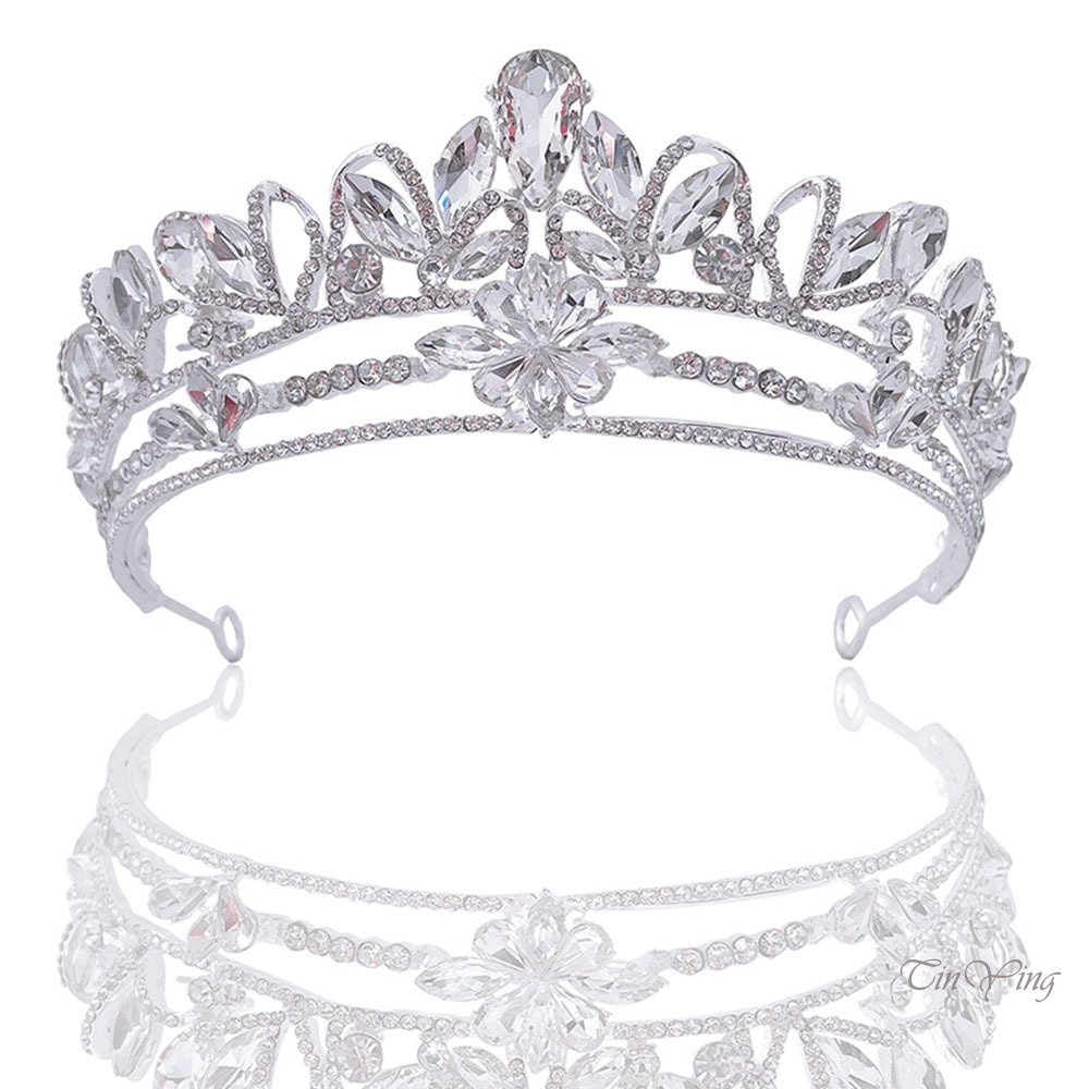 GETNOIVAS Vương Miện Cài Tóc Pha Lê Màu Trắng 16.00 * 14.00 * 5.50cm Cho Cô Dâu