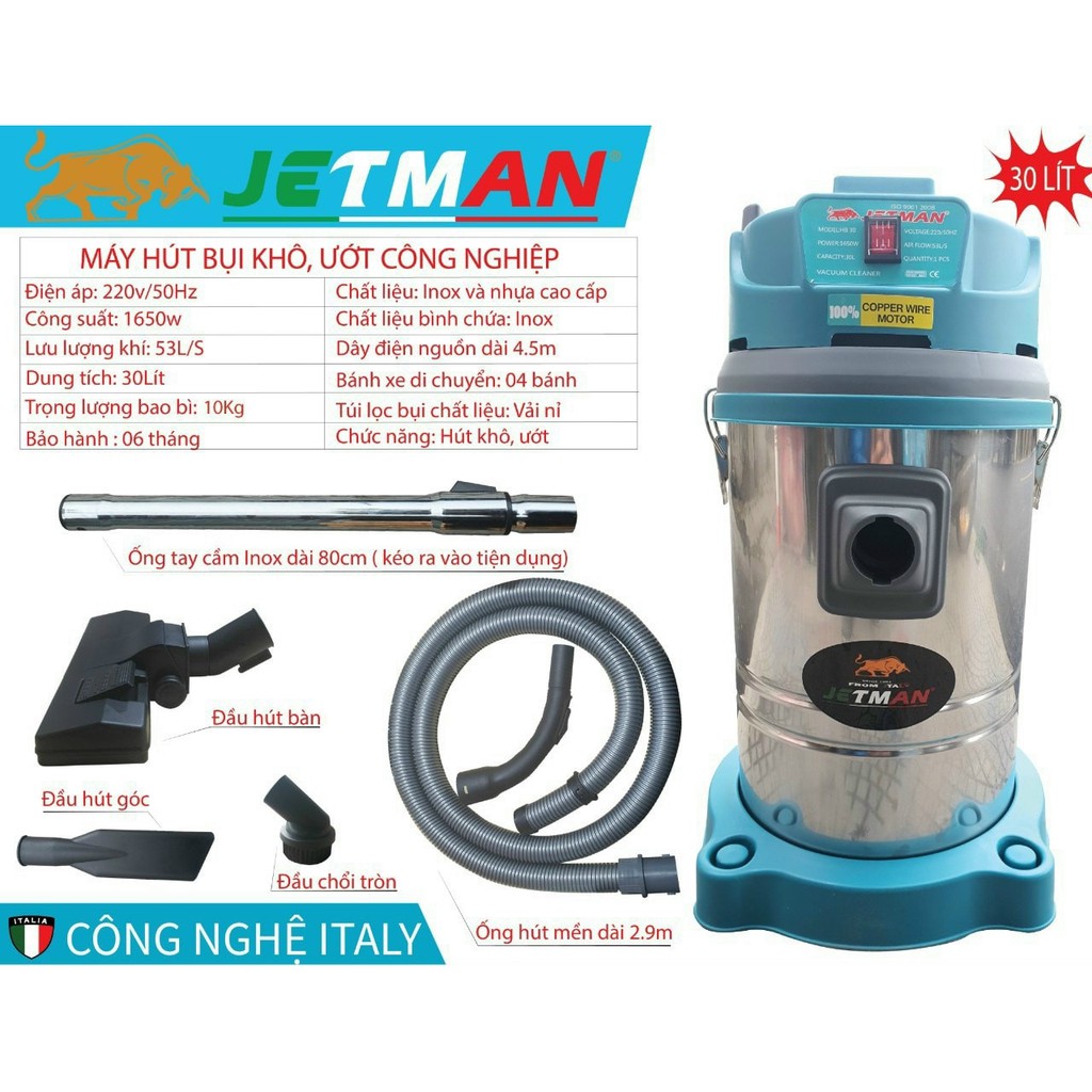 [ KHUYẾN MÃI SHOCK ].Máy hút bụi công nghiệp 30 lít Jetman