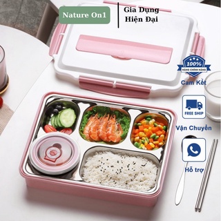 Hộp đựng cơm 5 ngăn inox 304 cao cấp xịn sò tặng kèm muỗng đũa nắp đậy