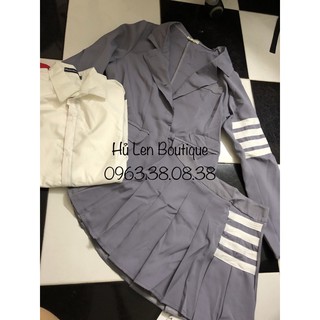 SET VEST SƠMI CHÂN VÁY PLI (KÈM VIDEO HÌNH THẬT)