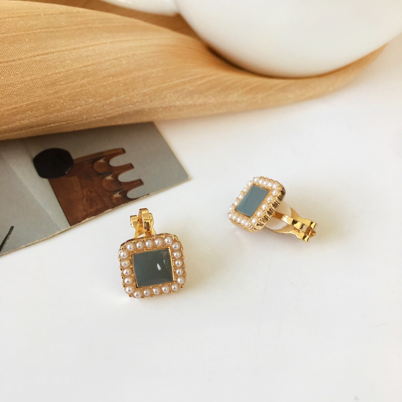 Khuyên tai kẹp không bấm lỗ chốt cố định K122 bằng hợp kim mạ vàng hình vuông dáng ngắn Leous Accessories