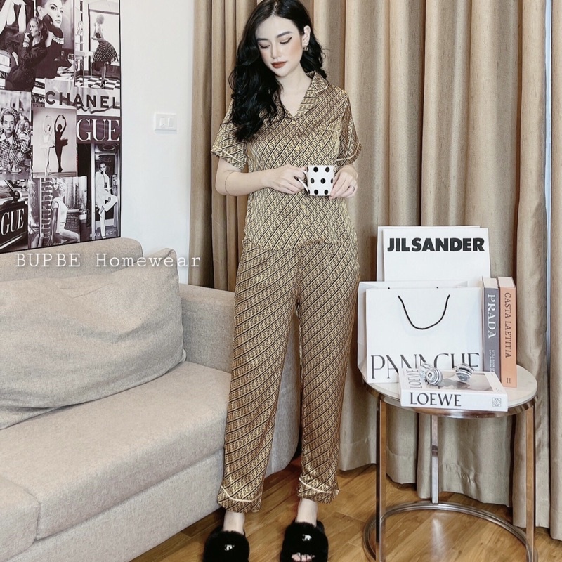 Đồ bộ nữ, pijama họa tiết chữ F , SOMNIA, chất lụa hàn cao cấp mềm mại thoáng mát đủ size trẻ trung